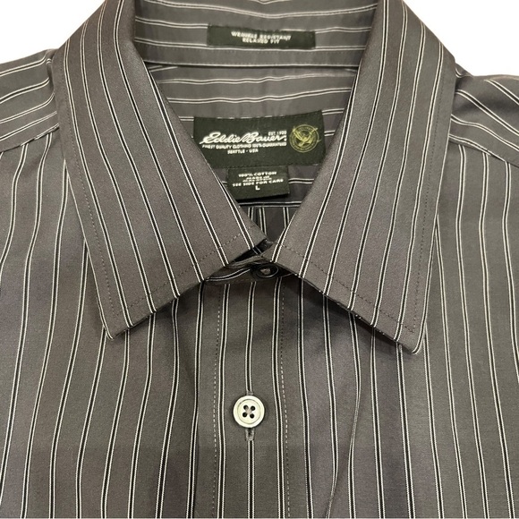 EDDIE Bauer Men’s Gray Stripped Relaxed Fit Button Down Shirt, Size Large. - Picture 3 of 9